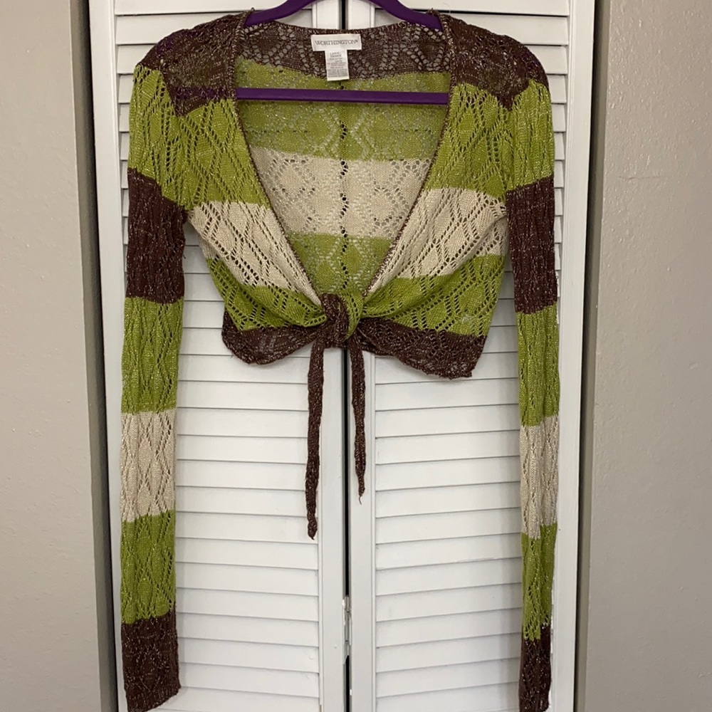 3/25 Front tie cropped cardigan. Worthington.